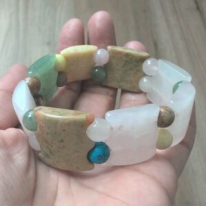 Artisan Multi-Gemstone Statement Panel Stretch Bracelet Boho Eclectic Chakras